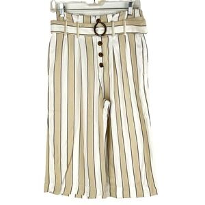 Abercrombie & Fitch Striped Capri Pants Womens S w Belt Beige Wide Leg High Rise